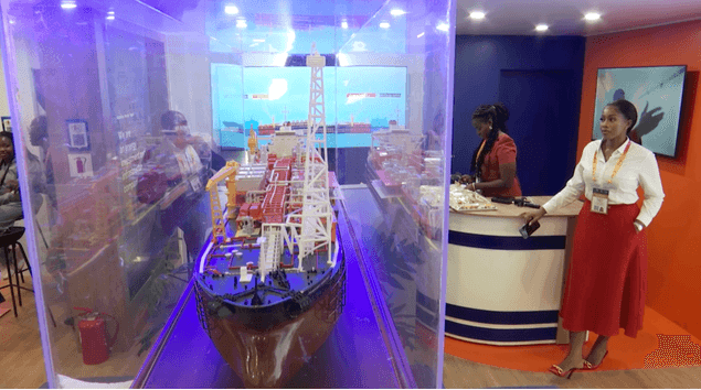 Offshore vessel model on display at an exhibition booth