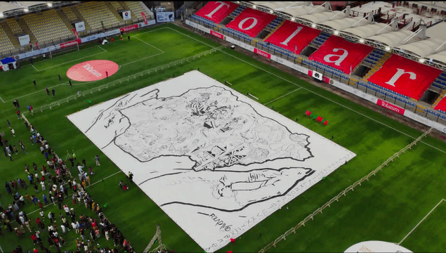 Overhead of the completed artwork with Tolaram stands