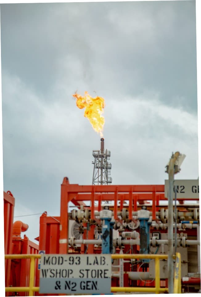 Gas flare burning on the offshore facility
